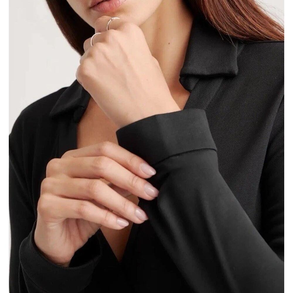 NWT QUINCE 100% SILK JERSEY MIDI WRAP DRESS Size Small Black MSRP $150 - Picture 5 of 16